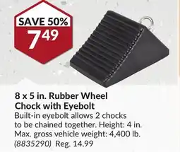 Princess Auto 8 x 5 in. Rubber Wheel Chock with Eyebolt offer