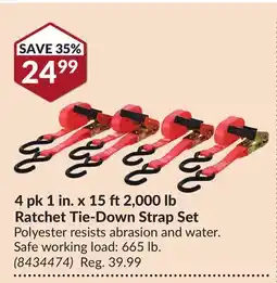 Princess Auto 4 pk 1 in. x 15 ft2,000 lb Ratchet Tie-Down Strap Set offer
