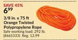 Princess Auto 3/8 in. x 75 Orange Twisted Polypropylene Rope offer