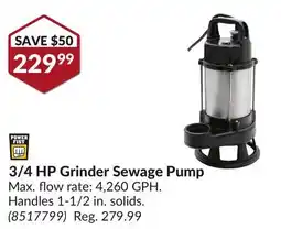 Princess Auto 3/4 HP Grinder Sewage Pump offer