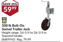 Princess Auto 500 lb Bolt-On Swivel Trailer Jack offer