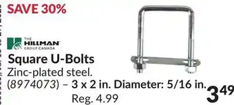 Princess Auto Square U-Bolts Zinc-plated steel offer