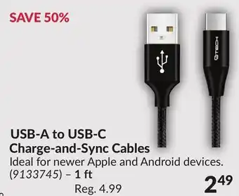 Princess Auto USB-A to USB-C Charge-and-Sync Cables, 1 ft offer