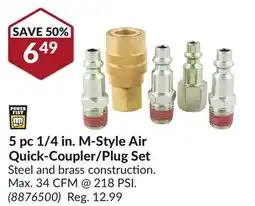 Princess Auto 5 pc 1/4 in. M-Style Air Quick-Coupler/Plug Set offer