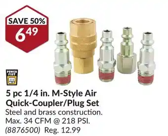 Princess Auto 5 pc 1/4 in. M-Style Air Quick-Coupler/Plug Set offer