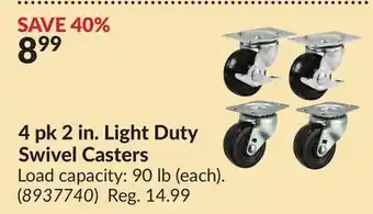 Princess Auto 4 pk 2 in. Light Duty Swivel Casters offer
