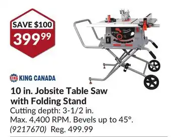 Princess Auto 10 in. Jobsite Table Saw with Folding Stand offer