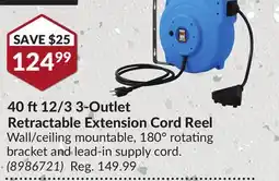 Princess Auto 40 ft12/3 3-Outlet Retractable Extension Cord Reel offer