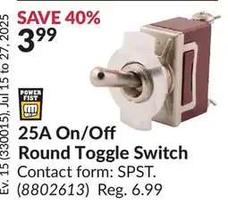 Princess Auto 25A On/O Round Toggle Switch offer