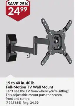 Princess Auto 19 to 40 in. 40 lb Full-Motion TV Wall Mount offer