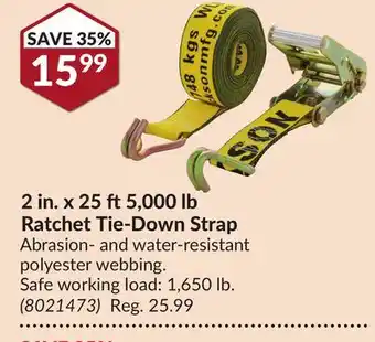 Princess Auto 2 in. x 25 ft5,000 lb Ratchet Tie-Down Strap offer