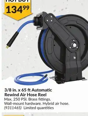 Princess Auto 3/8 in. x 65 ftAutomatic Rewind Air Hose Reel offer