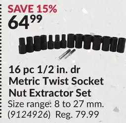 Princess Auto 16 pc 1/2 in. dr Metric Twist Socket Nut Extractor Set offer