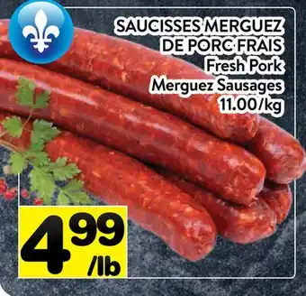 Supermarché PA SAUCISSES MERGUEZ DE PORC FRAIS | Fresh Pork Merguez Sausages offer