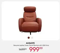 Meubles RD Auguste - Genuine Leather Power Swivel Recliner - Tan offer