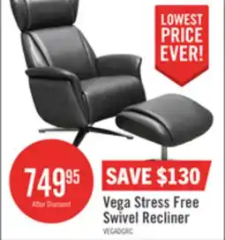 The Brick Vega 29.5 Faux Leather Stress Free Swivel Reclining Chair with Footrest and Aluminum Legs - Grey offer