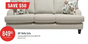 The Brick Made in Canada Nofia 80 Chenille Fabric Sofa with Two Accent Pillows and Wood Legs - Linen Beige offer