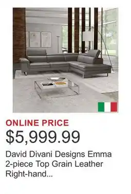 Costco David Divani Designs Emma 2-piece Top Grain Leather Right-hand Facing Sectional offer