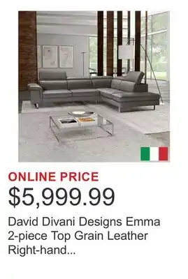 Costco David Divani Designs Emma 2-piece Top Grain Leather Right-hand Facing Sectional offer