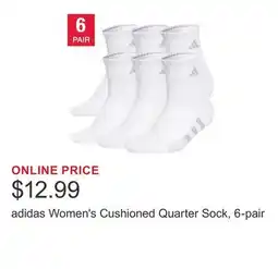 Costco adidas Women's Cushioned Quarter Sock, 6-pair offer
