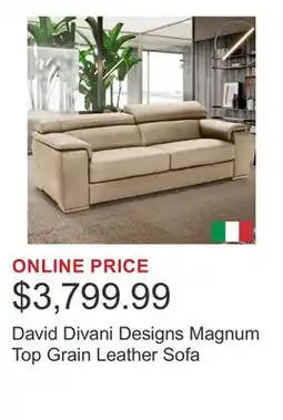 Costco David Divani Designs Magnum Top Grain Leather Sofa offer