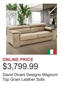 Costco David Divani Designs Magnum Top Grain Leather Sofa offer