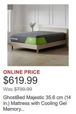 Costco GhostBed Majestic 35.6 cm (14 in.) Mattress with Cooling Gel Memory Foam offer