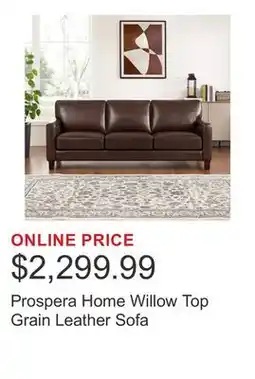 Costco Prospera Home Willow Top Grain Leather Sofa offer