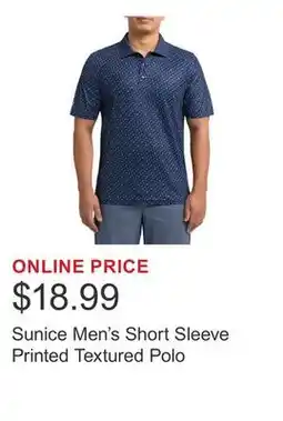 Costco Sunice Men's Short Sleeve Printed Textured Polo offer