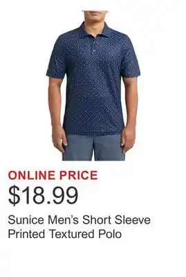 Costco Sunice Men's Short Sleeve Printed Textured Polo offer