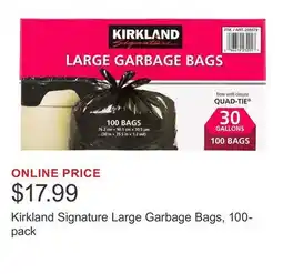 Costco Kirkland Signature Large Garbage Bags, 100-pack offer