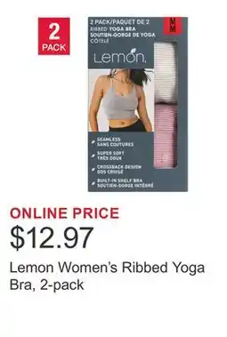 Costco Lemon Women's Ribbed Yoga Bra, 2-pack offer