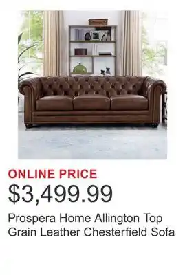 Costco Prospera Home Allington Top Grain Leather Chesterfield Sofa offer