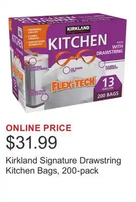Costco Kirkland Signature Drawstring Kitchen Bags, 200-pack offer
