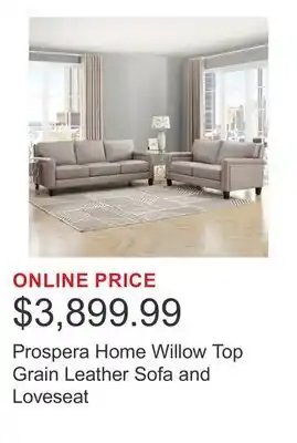 Costco Prospera Home Willow Top Grain Leather Sofa and Loveseat offer