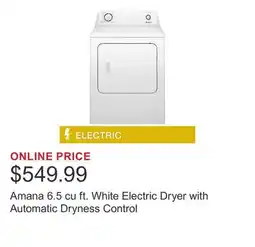 Costco Amana 6.5 cu ft. White Electric Dryer with Automatic Dryness Control offer