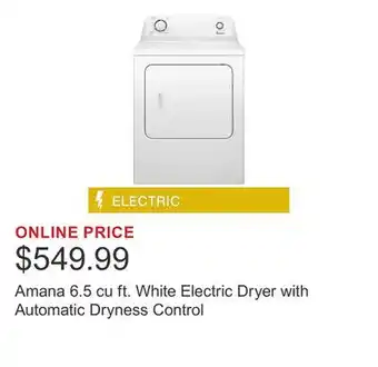 Costco Amana 6.5 cu ft. White Electric Dryer with Automatic Dryness Control offer