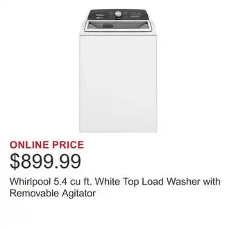 Costco Whirlpool 5.4 cu ft. White Top Load Washer with Removable Agitator offer
