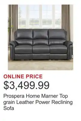 Costco Prospera Home Marner Top grain Leather Power Reclining Sofa offer