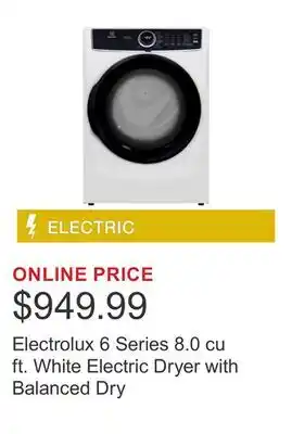 Costco Electrolux 6 Series 8.0 cu ft. White Electric Dryer with Balanced Dry offer