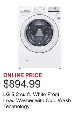 Costco LG 5.2 cu ft. White Front Load Washer with Cold Wash Technology offer
