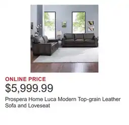 Costco Prospera Home Luca Modern Top-grain Leather Sofa and Loveseat offer