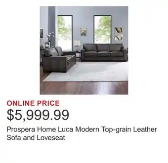 Costco Prospera Home Luca Modern Top-grain Leather Sofa and Loveseat offer