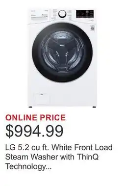 Costco LG 5.2 cu ft. White Front Load Steam Washer with ThinQ Technology and Wi-Fi Enabled offer