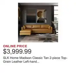 Costco SLK Home Madison Classic Tan 2-piece Top-Grain Leather Left-hand Facing Sectional offer