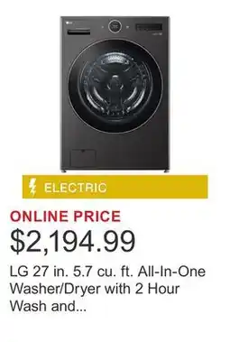 Costco LG 27 in. 5.7 cu. ft. All-In-One Washer/Dryer with 2 Hour Wash and Dry Cycle offer