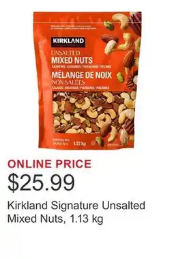 Costco Kirkland Signature Unsalted Mixed Nuts, 1.13 kg offer