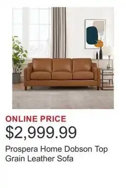 Costco Prospera Home Dobson Top Grain Leather Sofa offer
