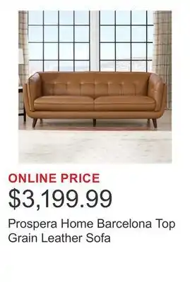 Costco Prospera Home Barcelona Top Grain Leather Sofa offer