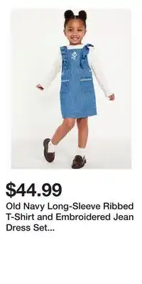 Old Navy Old Navy Long-Sleeve Ribbed T-Shirt and Embroidered Jean Dress Set for Toddler Girls offer